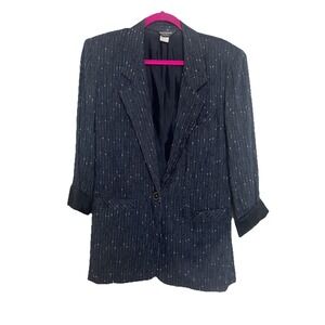 Vintage Chad Stevens Pinstripe Blazer Womens M Blue Made in USA Sport Coat